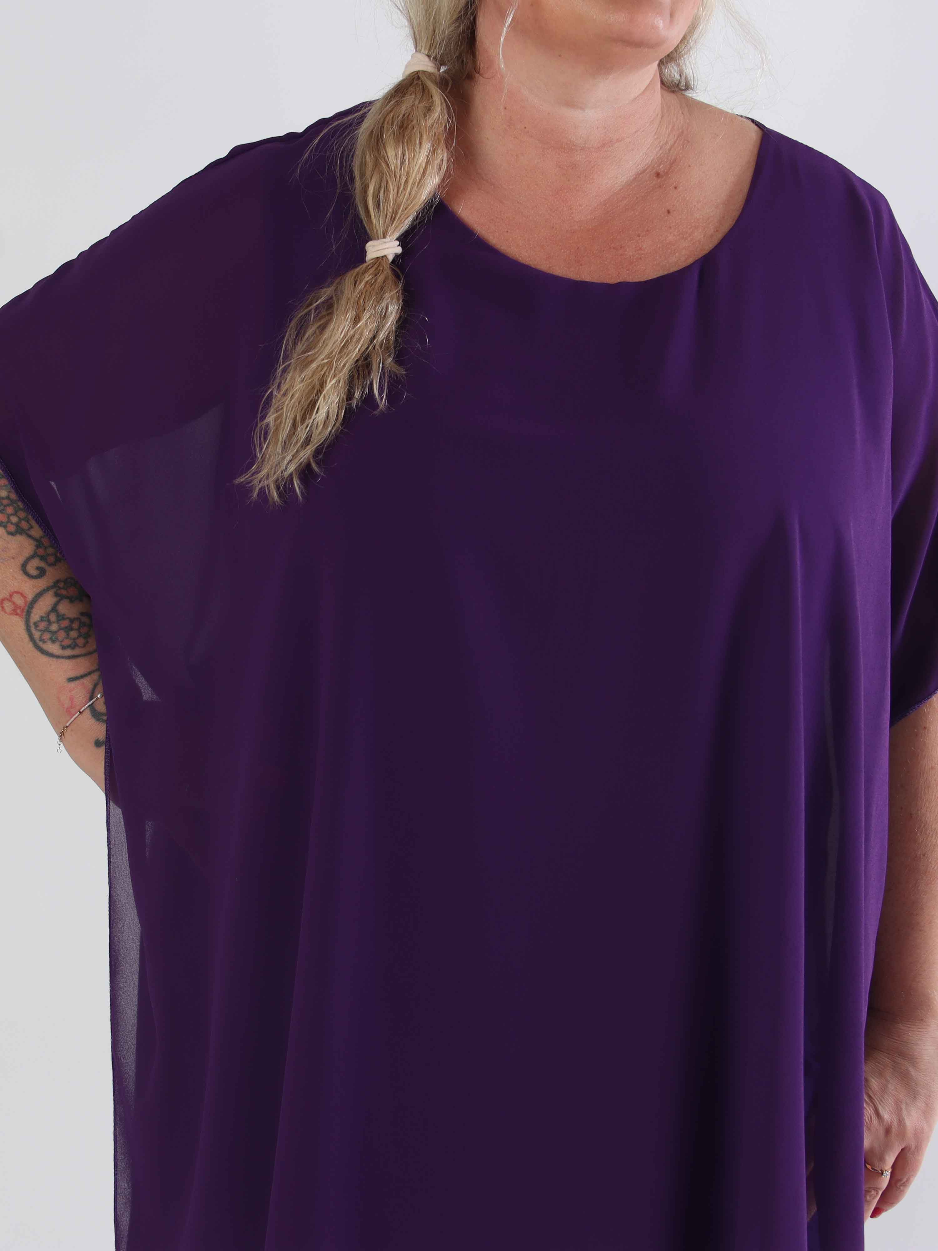 Mirabella Plain - Tunikaklänning i plus size med chiffonglager och underkjol i viskos